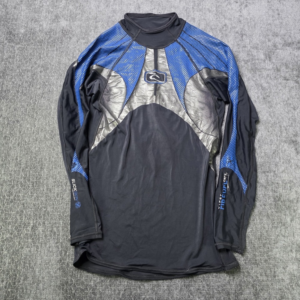 Rip Curl Rash Guard Mens Medium Black Blue Slick Skin Viper Cure Surf Top M